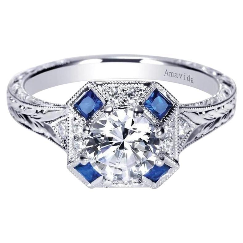 Amavida Platinum Engagement Mounting with Sapphires For Sale