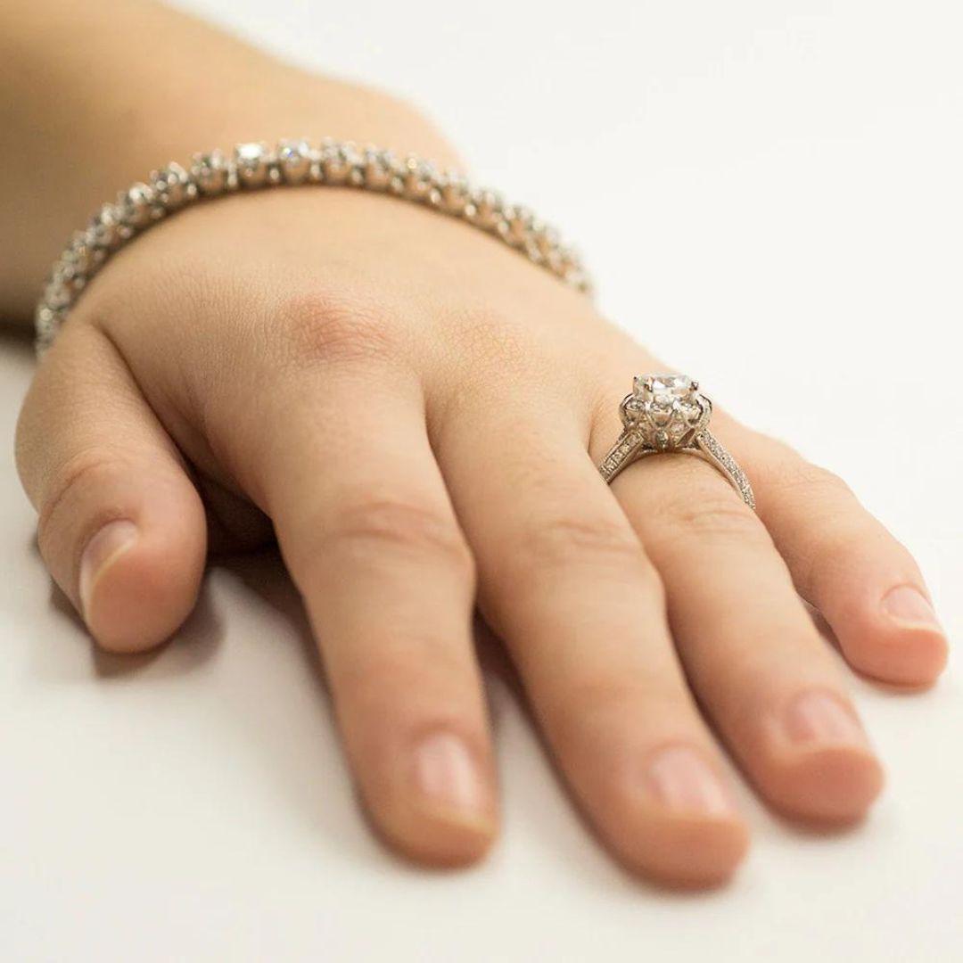 Women's Amavida Platinum Engagement Ring with Duchess Halo For Sale