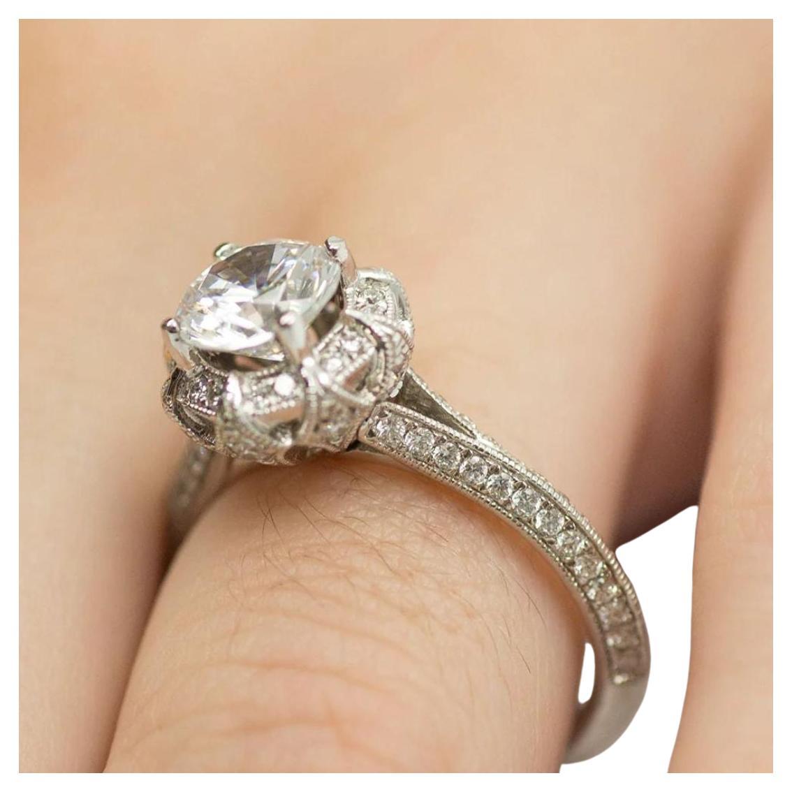 Amavida Platinum Engagement Ring with Duchess Halo For Sale