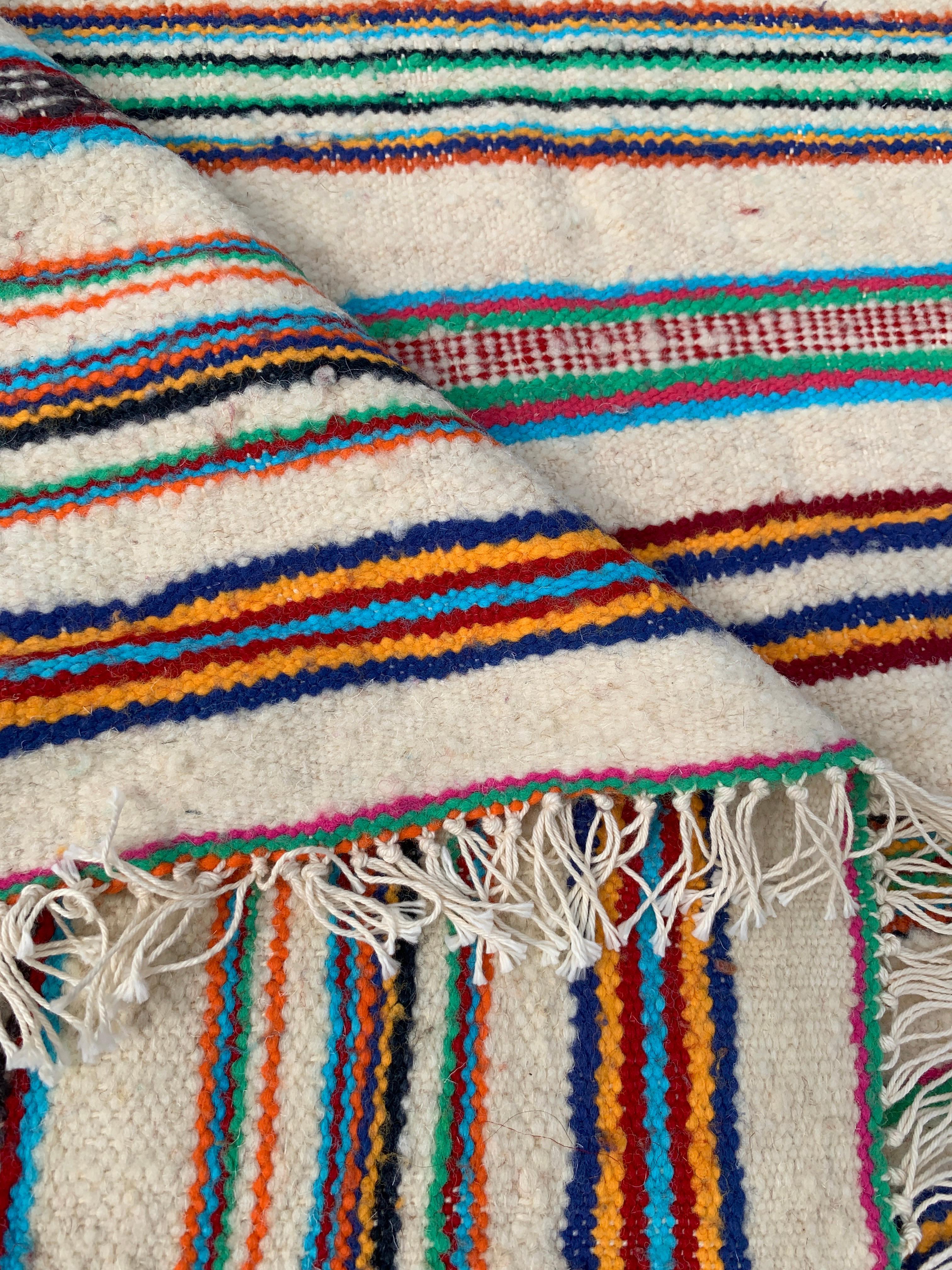 Tribal Berber Stripped Rug Sofa Throw Handmade Wool Vintage Boho Algerian 1970s For Sale 1