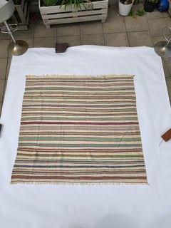 Tribal Berber Stripped Rug Sofa Throw Handmade Wool Vintage Boho Algerian 1970s