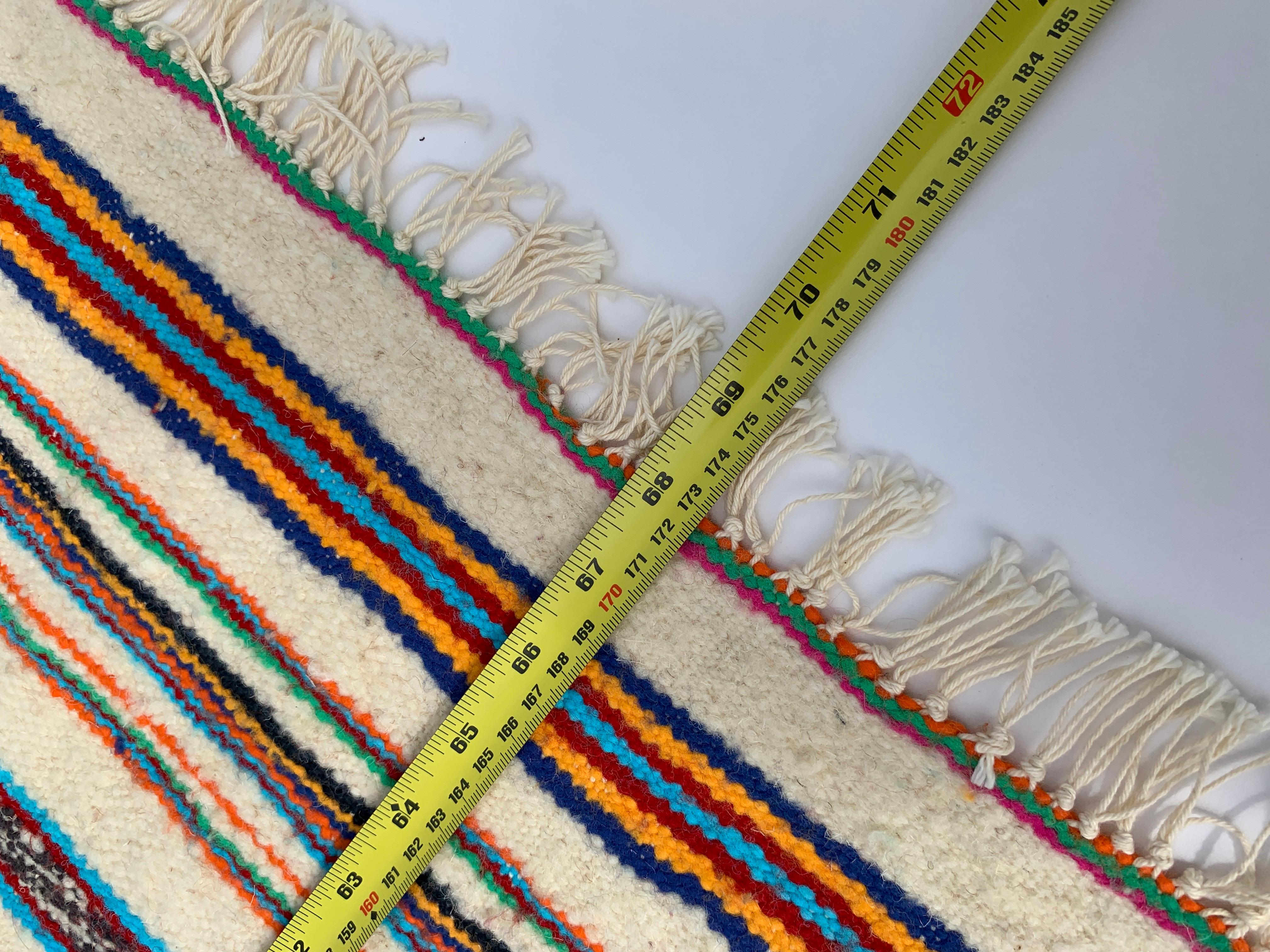 Tribal Berber Stripped Rug Sofa Throw Handmade Wool Vintage Boho Algerian 1970s For Sale 4