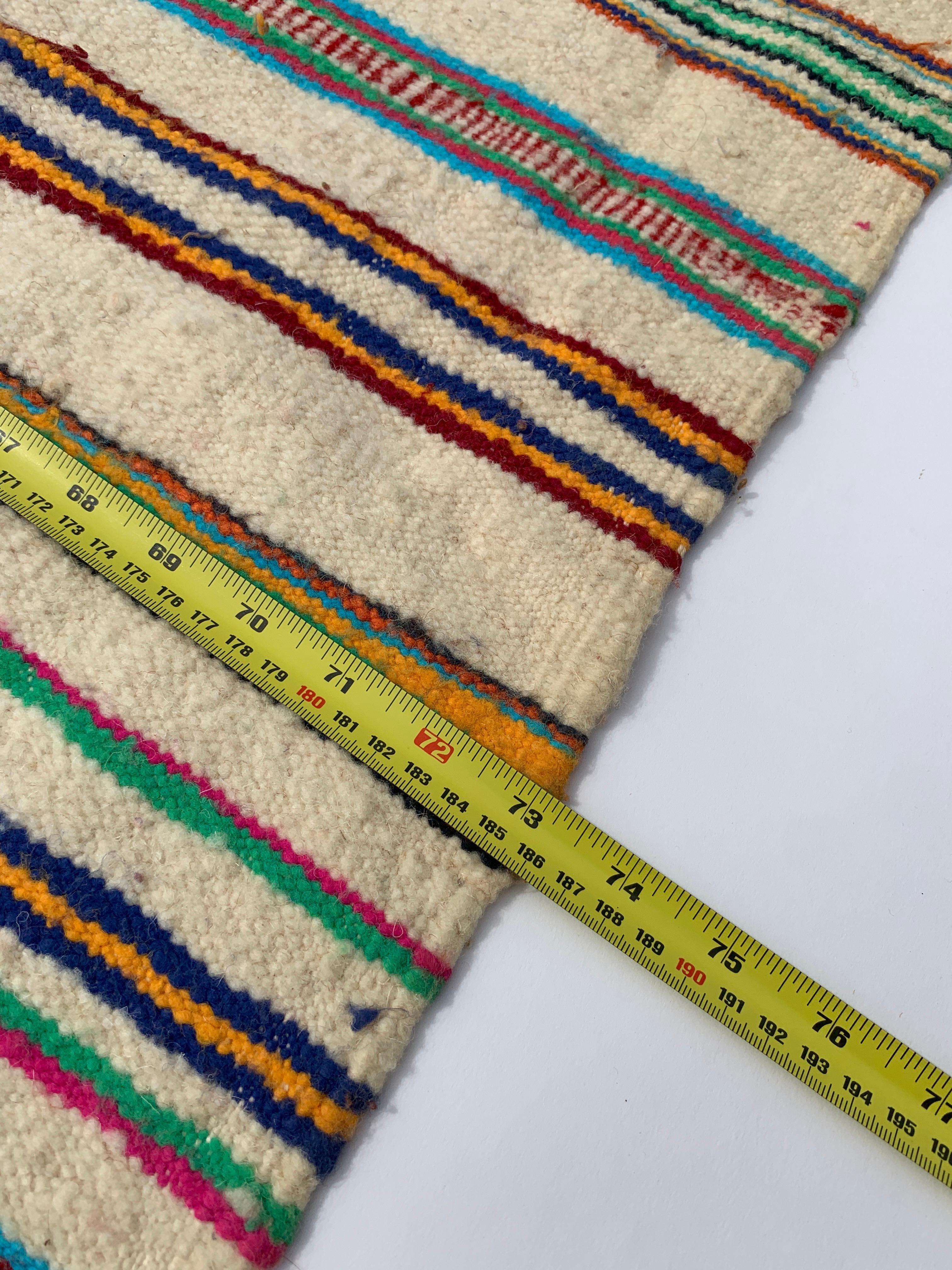 Tribal Berber Stripped Rug Sofa Throw Handmade Wool Vintage Boho Algerian 1970s For Sale 5