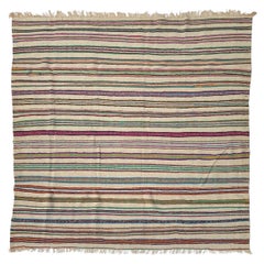 Tapis berbère tribal rayé canapé en laine vintage bohème, fait à la main, années 1970
