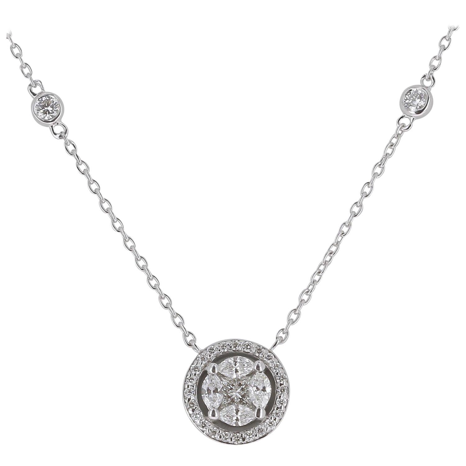 Amazing 0.57 Carat Marquise Diamond Pendant Necklace 18 Karat White Gold GVS For Sale