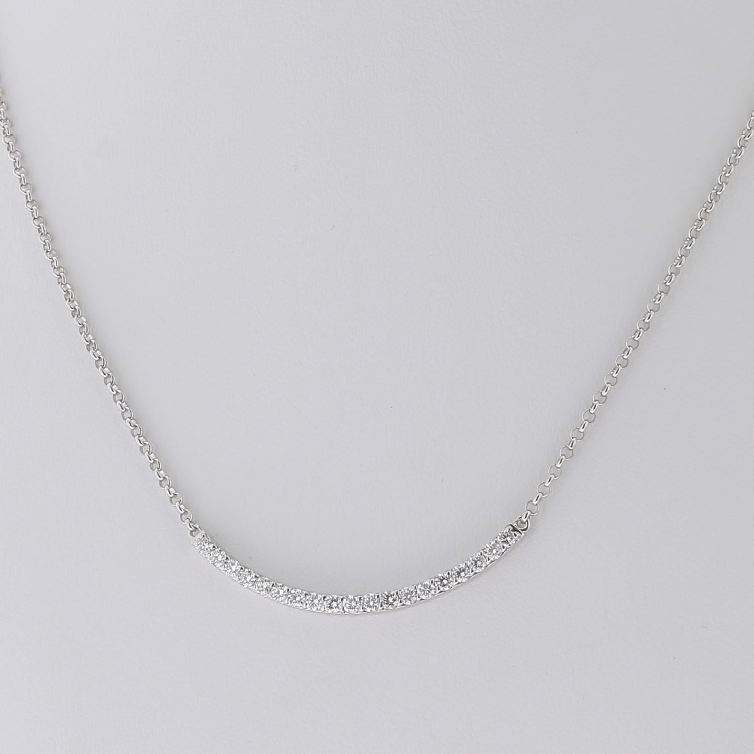 Contemporary 0.64 Carats GVS Round Diamond Pendant Necklace 18K White Gold Crescent Moon  For Sale