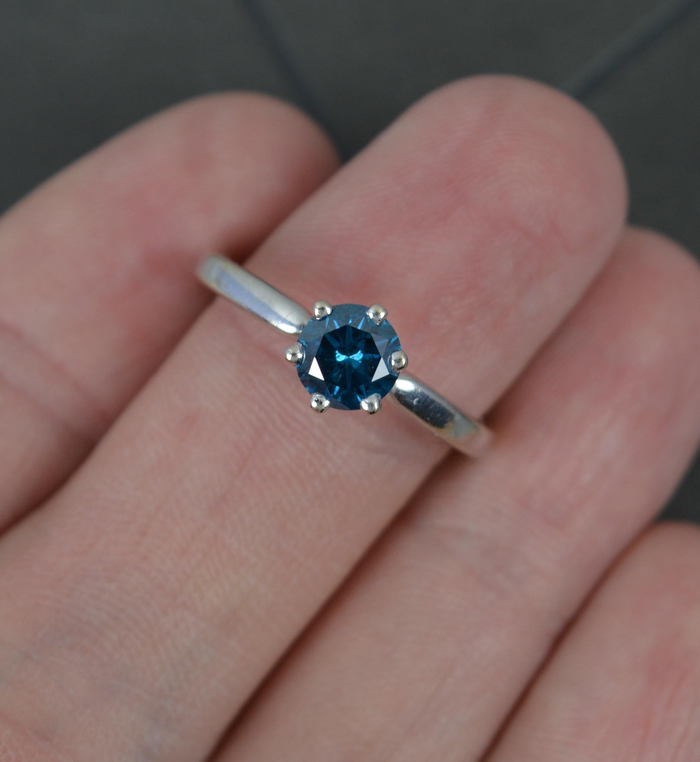 Amazing 0.80ct Blue Diamond and 14ct White Gold Solitaire Engagement Ring In Excellent Condition In St Helens, GB