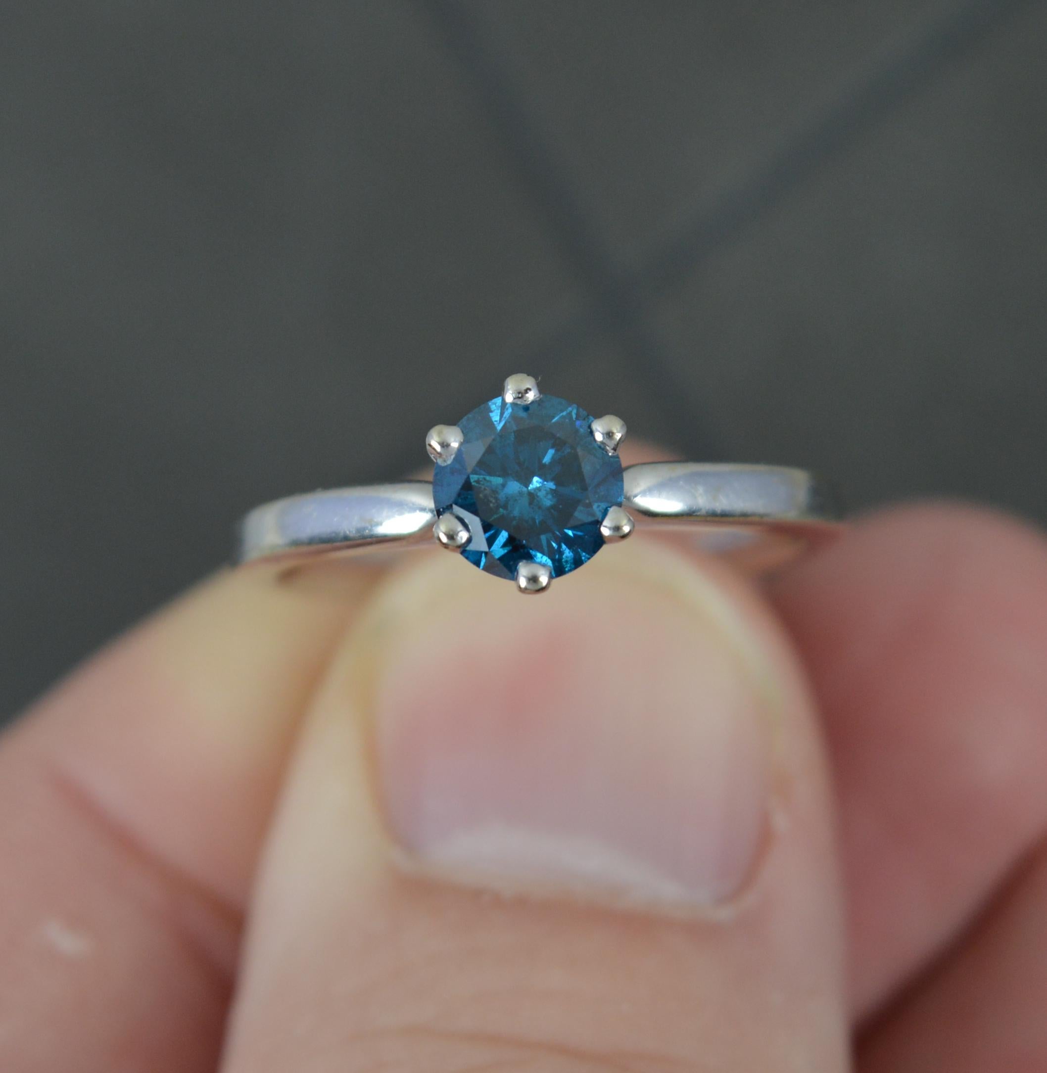 Women's Amazing 0.80ct Blue Diamond and 14ct White Gold Solitaire Engagement Ring