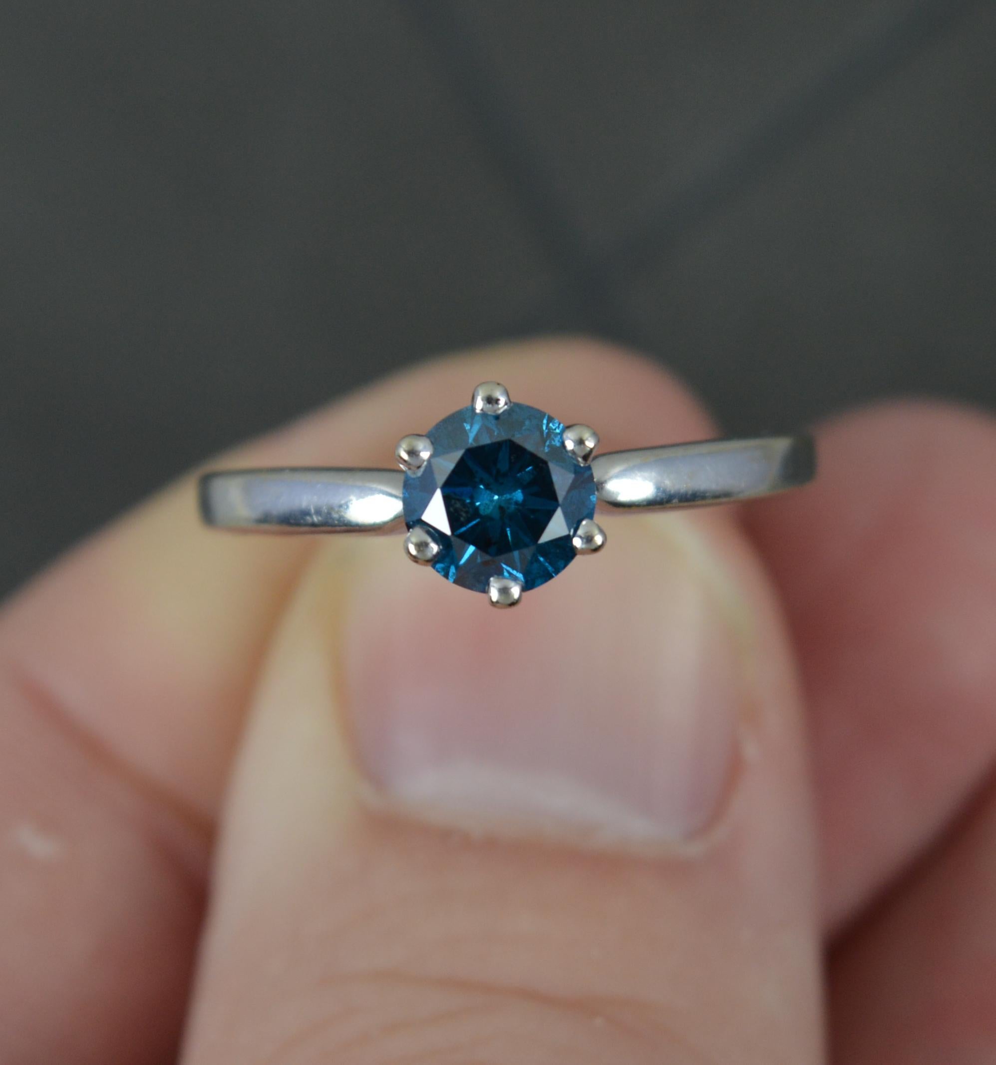 Amazing 0.80ct Blue Diamond and 14ct White Gold Solitaire Engagement Ring 1