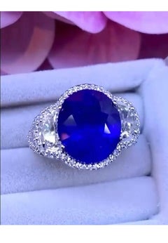 AIG Certified 9.03 Carats Ceylon Sapphire Diamonds 18K Gold Ring