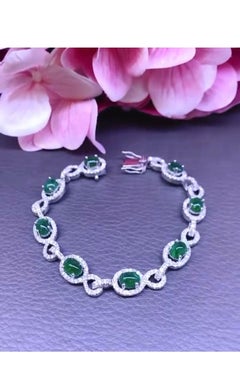 18K Gold Bracelet with Zambian Emeralds & Diamonds - Handmade Luxury