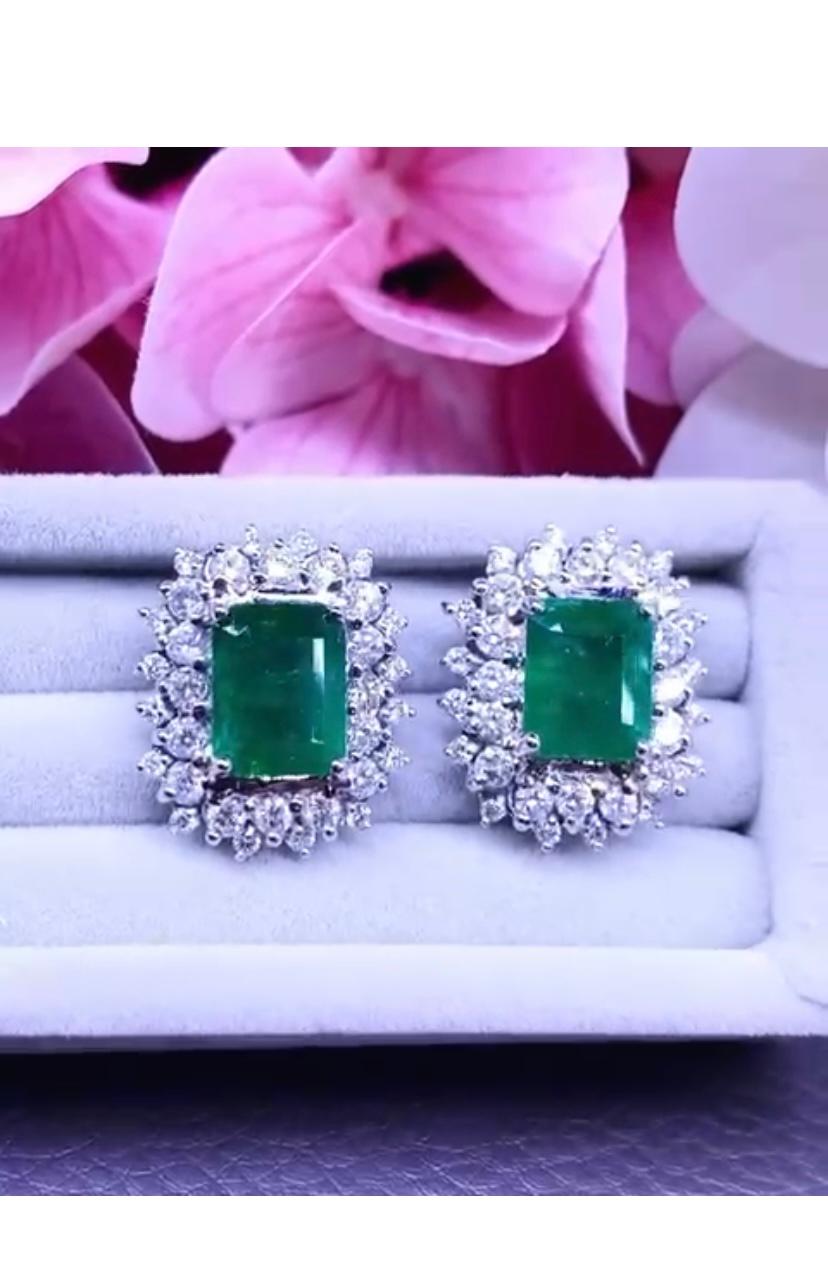Emerald Cut Amazing 11, 29 Carats of Emeralds and Diamonds on Earrings For Sale