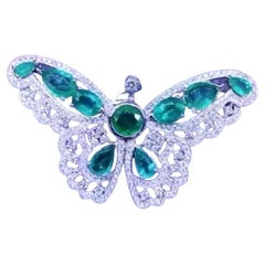 AIG Certified 10.00 Carats Zambian Emeralds  3.15 Ct Diamonds Brooch Pendant
