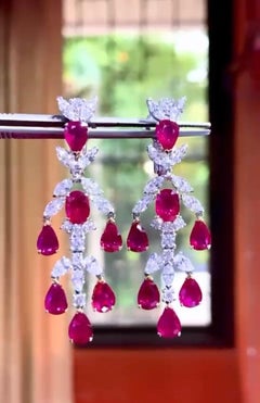 AIG certified 10.33 ct of Burma Rubies, 3.81 ct Diamonds 18k Gold Earrings