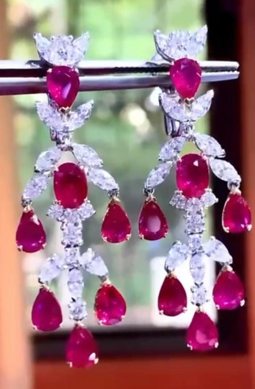 Women's AIG certified 10.33 ct of Burma Rubies, 3.81 ct Diamonds 18k Gold Earrings For Sale