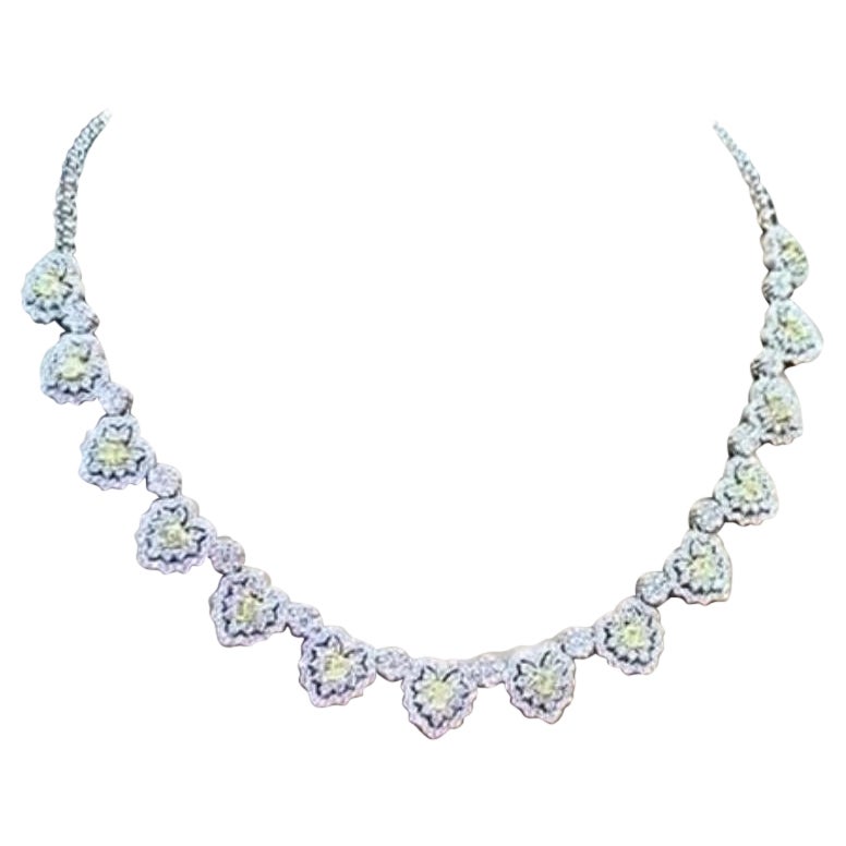 Certified 14.60 Carats Diamonds 18K Gold Necklace For Sale