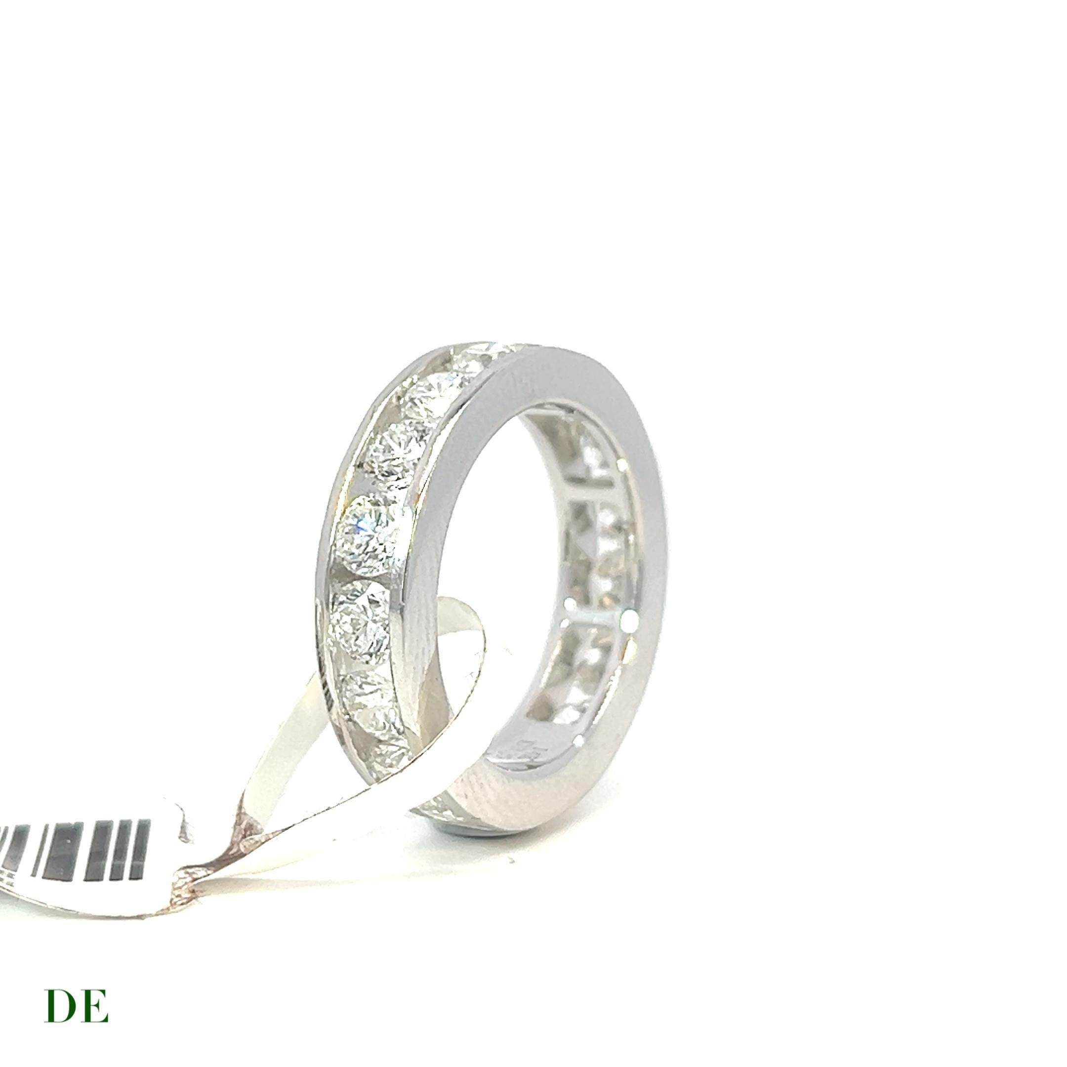Women's or Men's Amazing 14k White Gold Chanel Set Style 3.39 Carat Diamond Eternity Band Ring For Sale