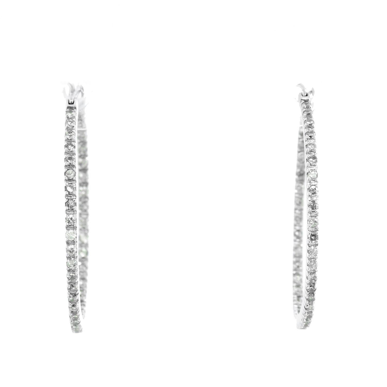 Women's Amazing 14k White Gold Diamond Inside-Out Hoop Earrings For Sale