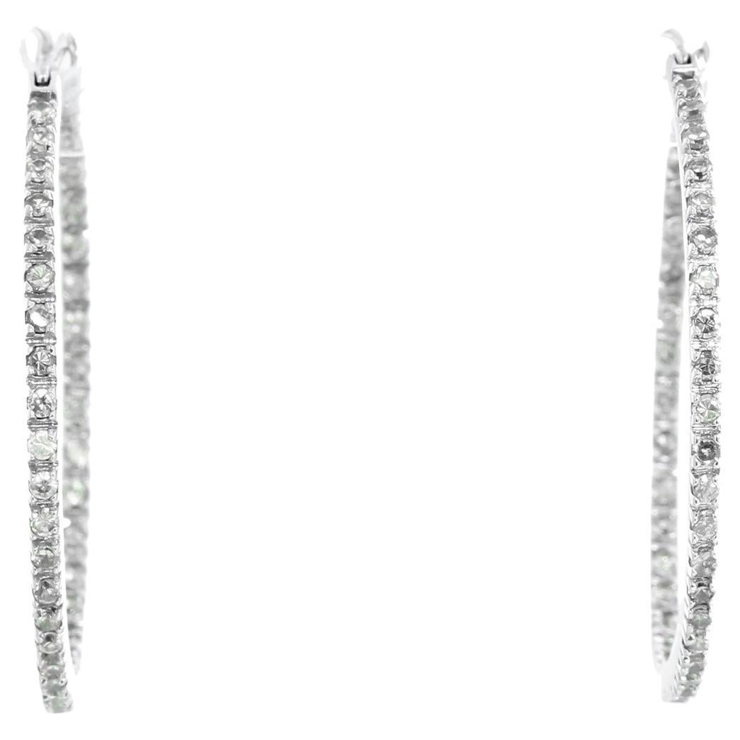 Amazing 14k White Gold Diamond Inside-Out Hoop Earrings For Sale