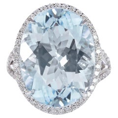 Amazing 16 Carats Natural Acquamarine Diamond Solitaire Ring