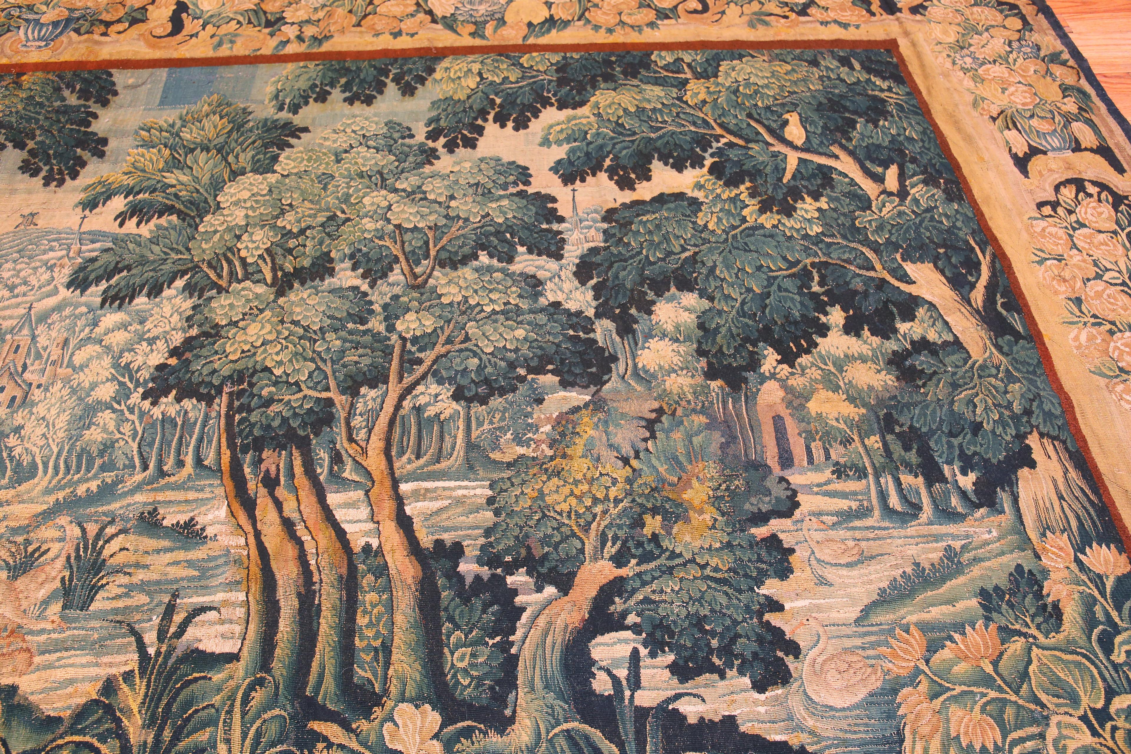 Amazing 17th Century Antique French Silk And Wool Verdure Tapestry, Country of origin: France, Circa date: 17th Century