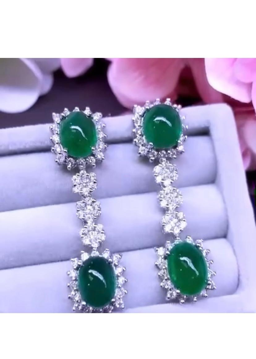 Cabochon Amazing 18.88 carats of Zambia emeralds and diamonds on earrings  For Sale