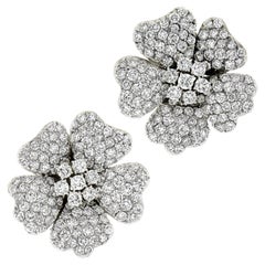 Amazing 18k White Gold 16ctw Diamond Drenched Large Substantial Flower Earrings