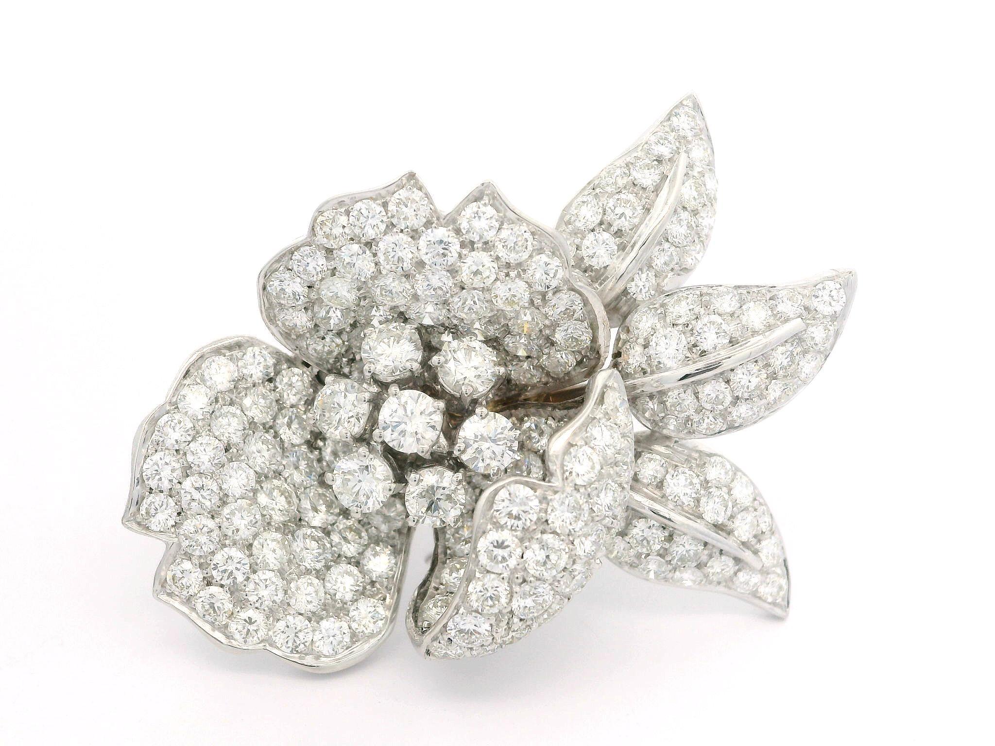 Amazing 18k White Gold 16ctw Round Diamond Covered Large Flower Omega Earrings For Sale 2