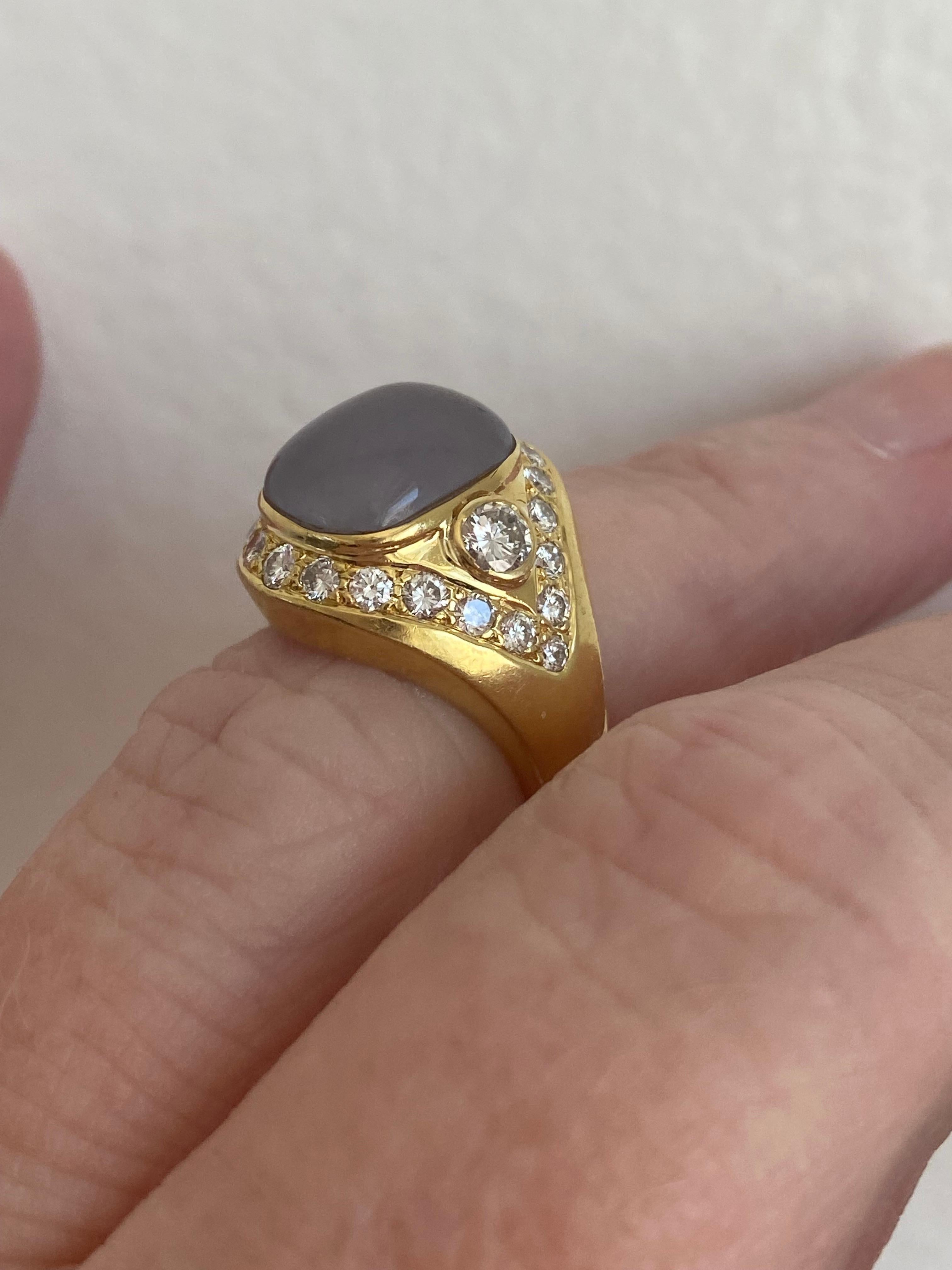 Cabochon Amazing 18K Yellow Gold Chalcedony and Diamond Engagement Ring For Sale