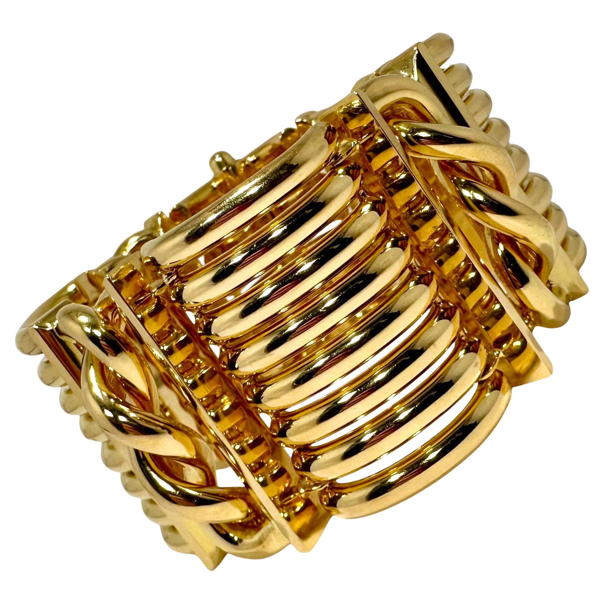 Erstaunliche Retro-Periode aus 18 Karat Gelbgold 1  1/2 Zoll breites Armband