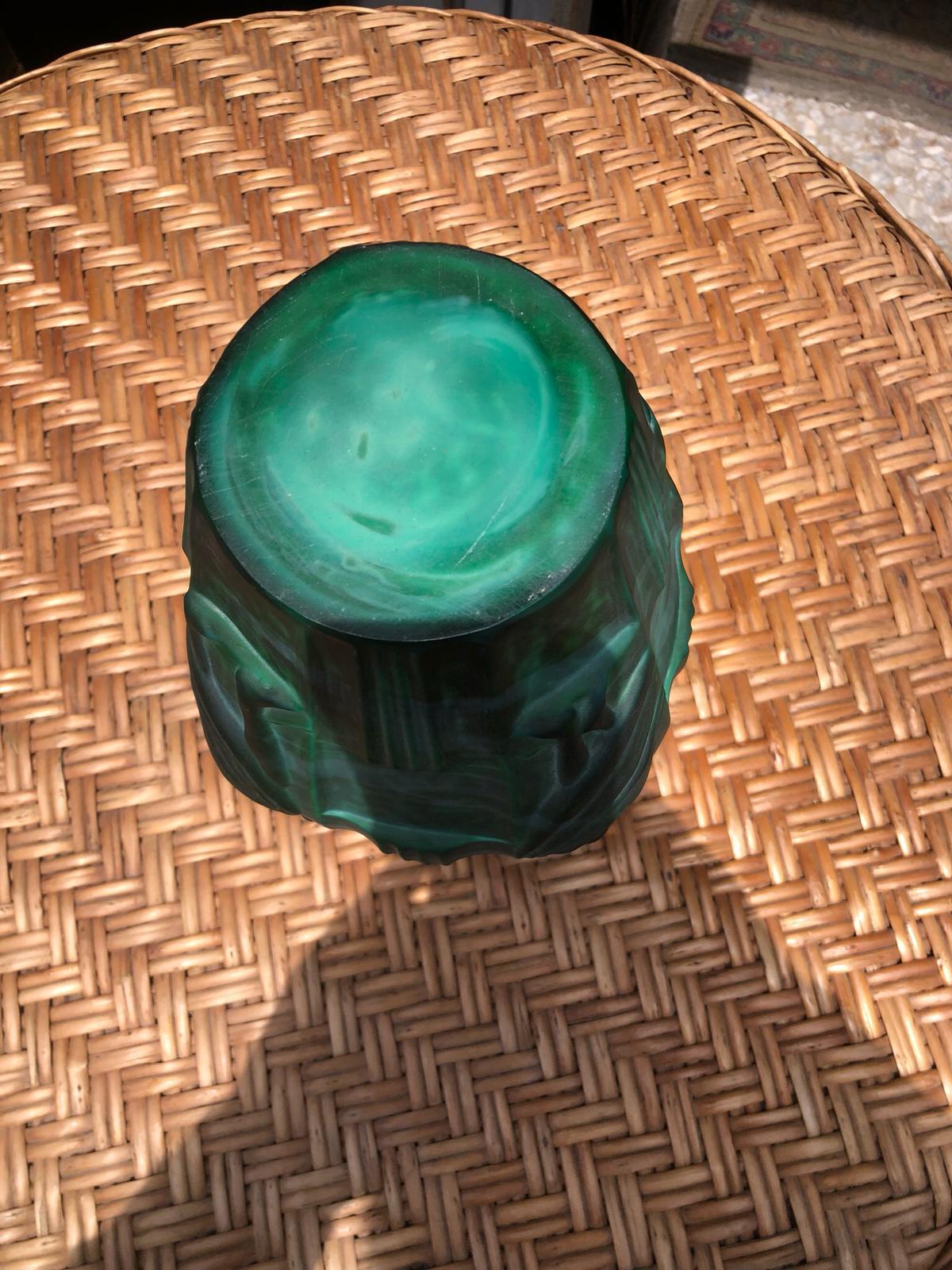 Amazing 1940, Art Deco Czech Green Glass  Vase, Decorated with Female Figures 3
