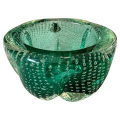 Amazing 1950s Barovier Attributable Bullicante Green Murano Glass Bowl Amazing 1950s Barovier Attributable Bullicante Green Murano Glass Bowl