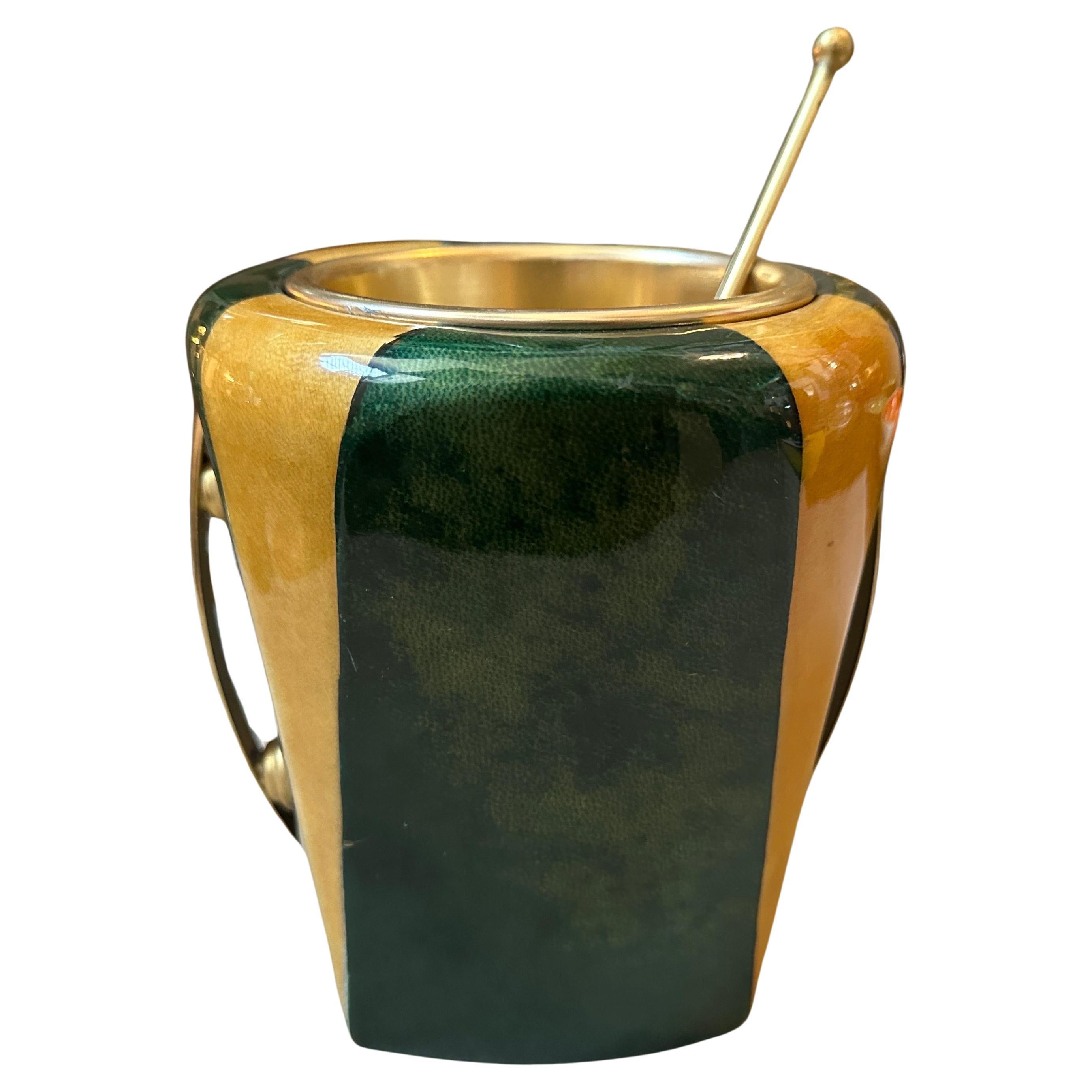 Amazing 1950s Mid-Century Modern Brass and Goatskin Ice Bucket By Aldo Tura