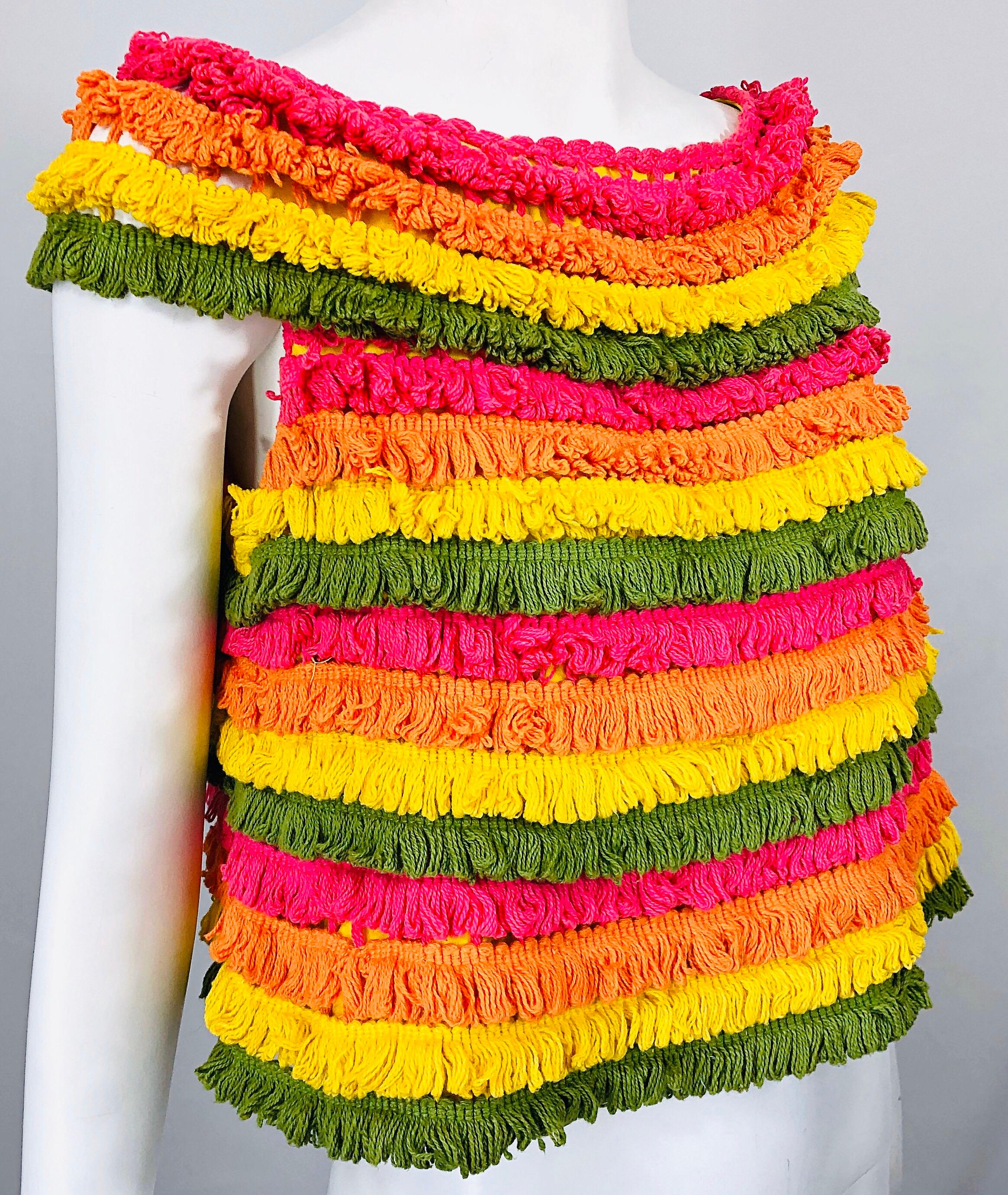 Amazing 1960s Gene Ostrow Fringed Vintage 60s Mod Rainbow Trapeze Crop Top 5