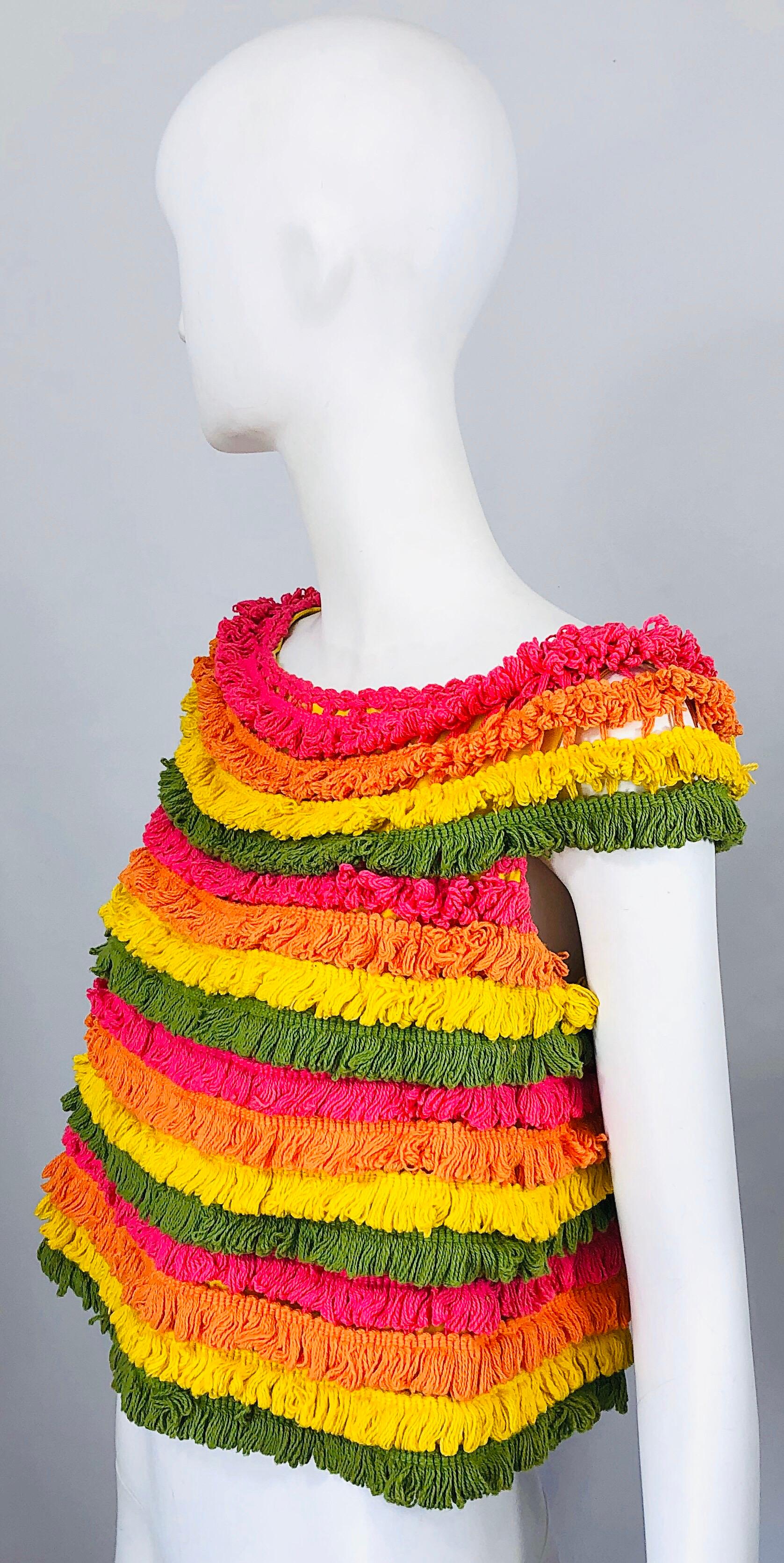 Amazing 1960s Gene Ostrow Fringed Vintage 60s Mod Rainbow Trapeze Crop Top 6