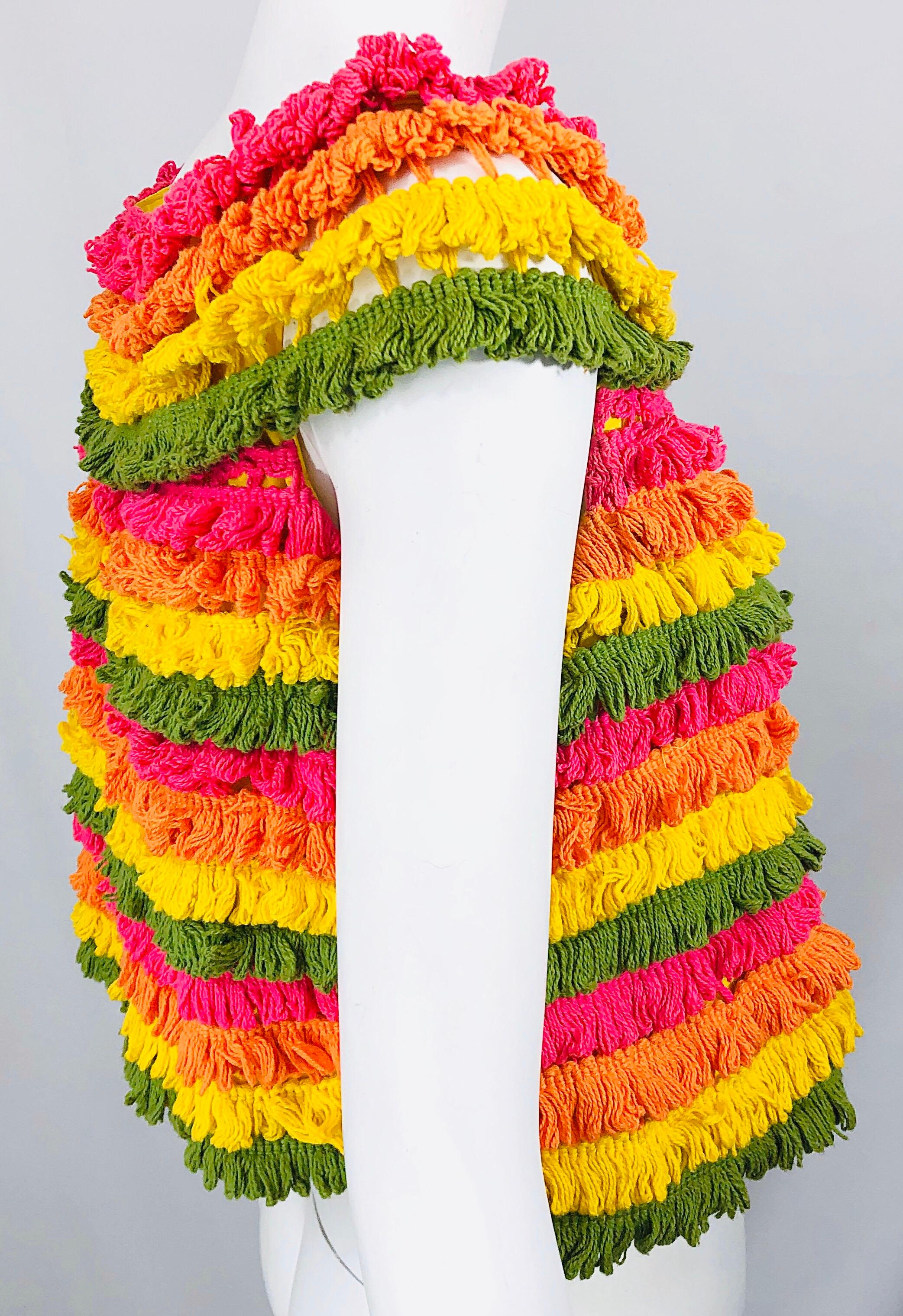 Amazing 1960s Gene Ostrow Fringed Vintage 60s Mod Rainbow Trapeze Crop Top 3