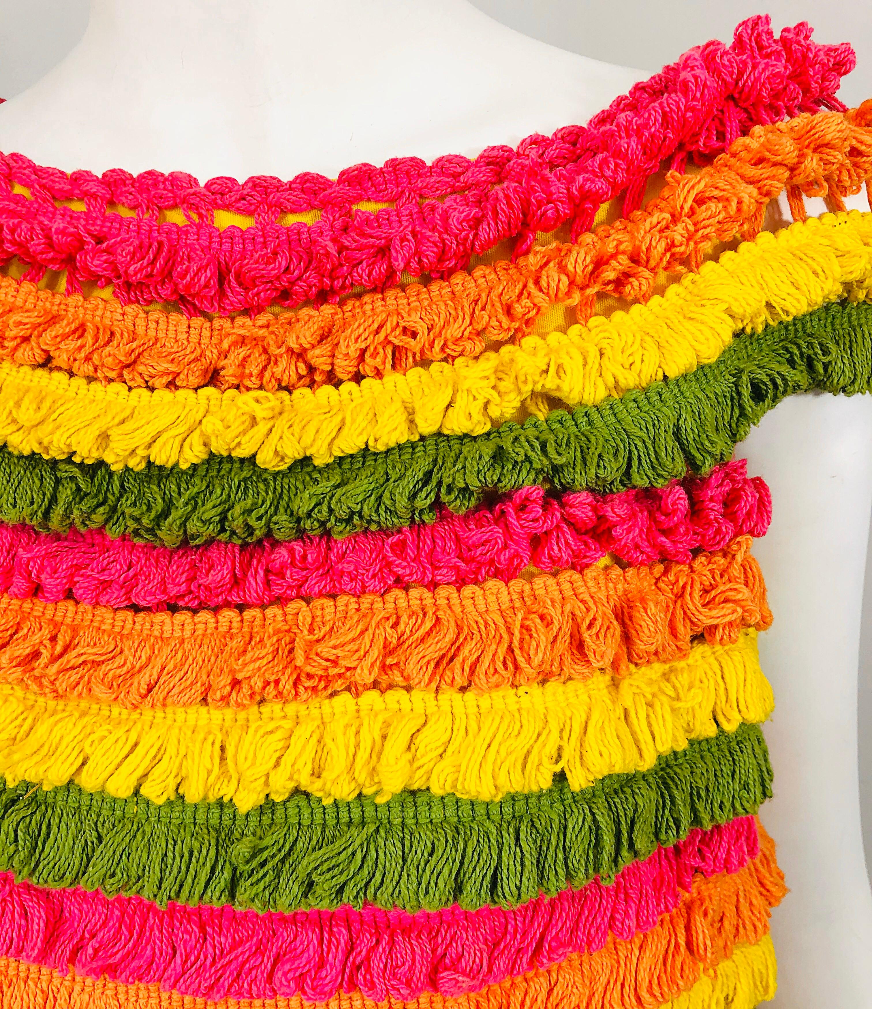 Amazing 1960s Gene Ostrow Fringed Vintage 60s Mod Rainbow Trapeze Crop Top 4