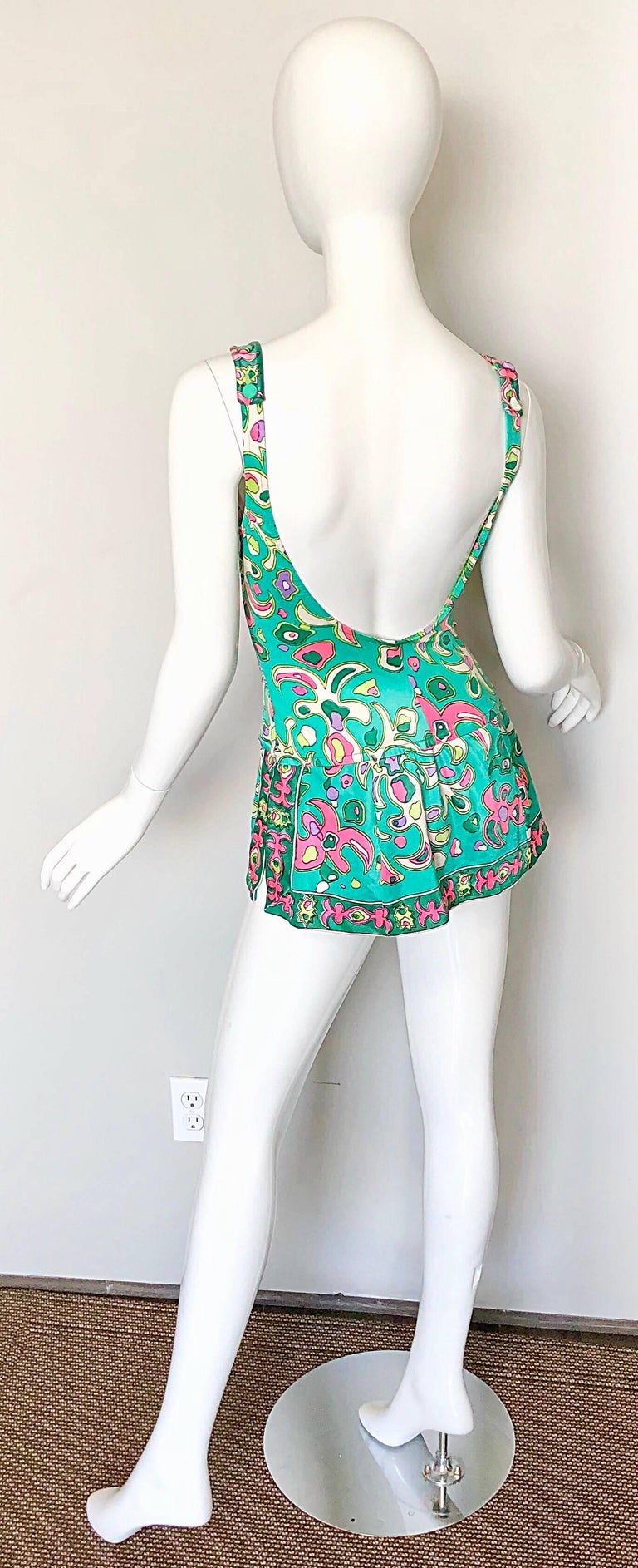Amazing 1960s Pink + Green One Piece Vintage 60s Romper Green + Pink