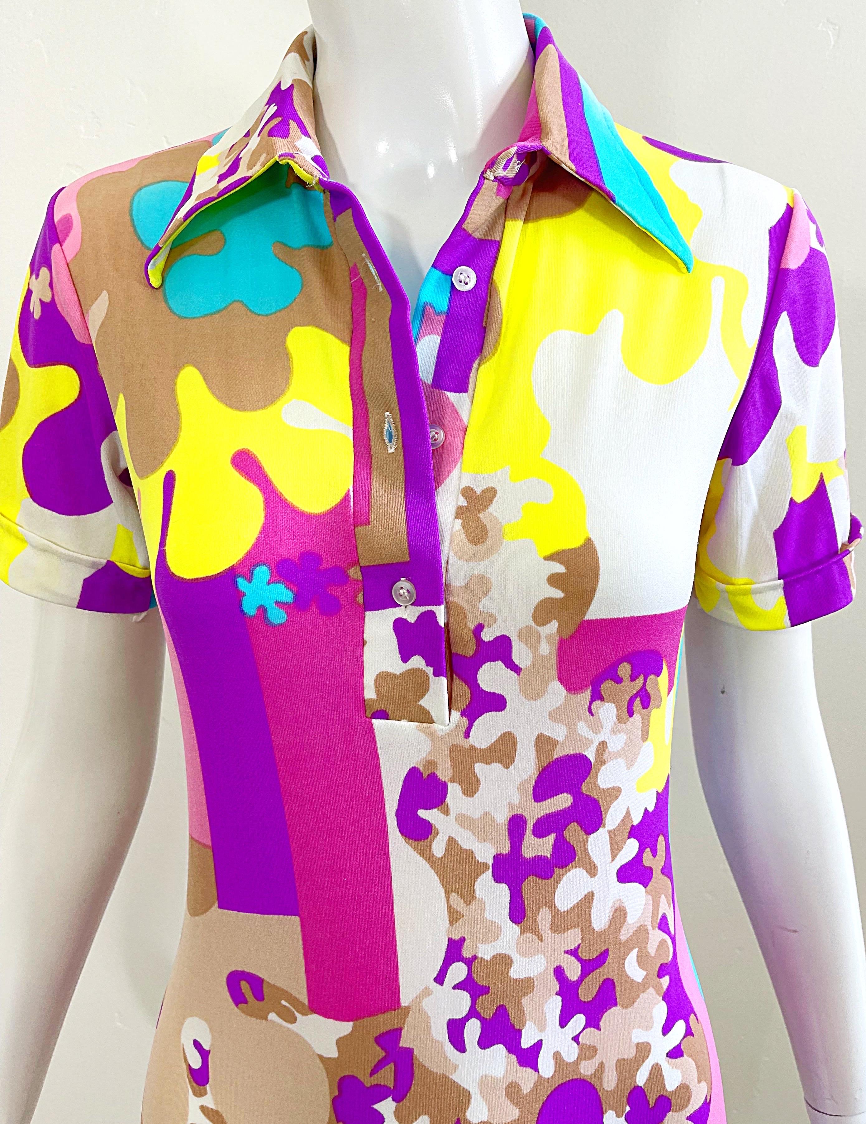 Amazing 1970s Bright Colored Novelty Puzzle Print One Piece Vintage 70s Bodysuit For Sale 7