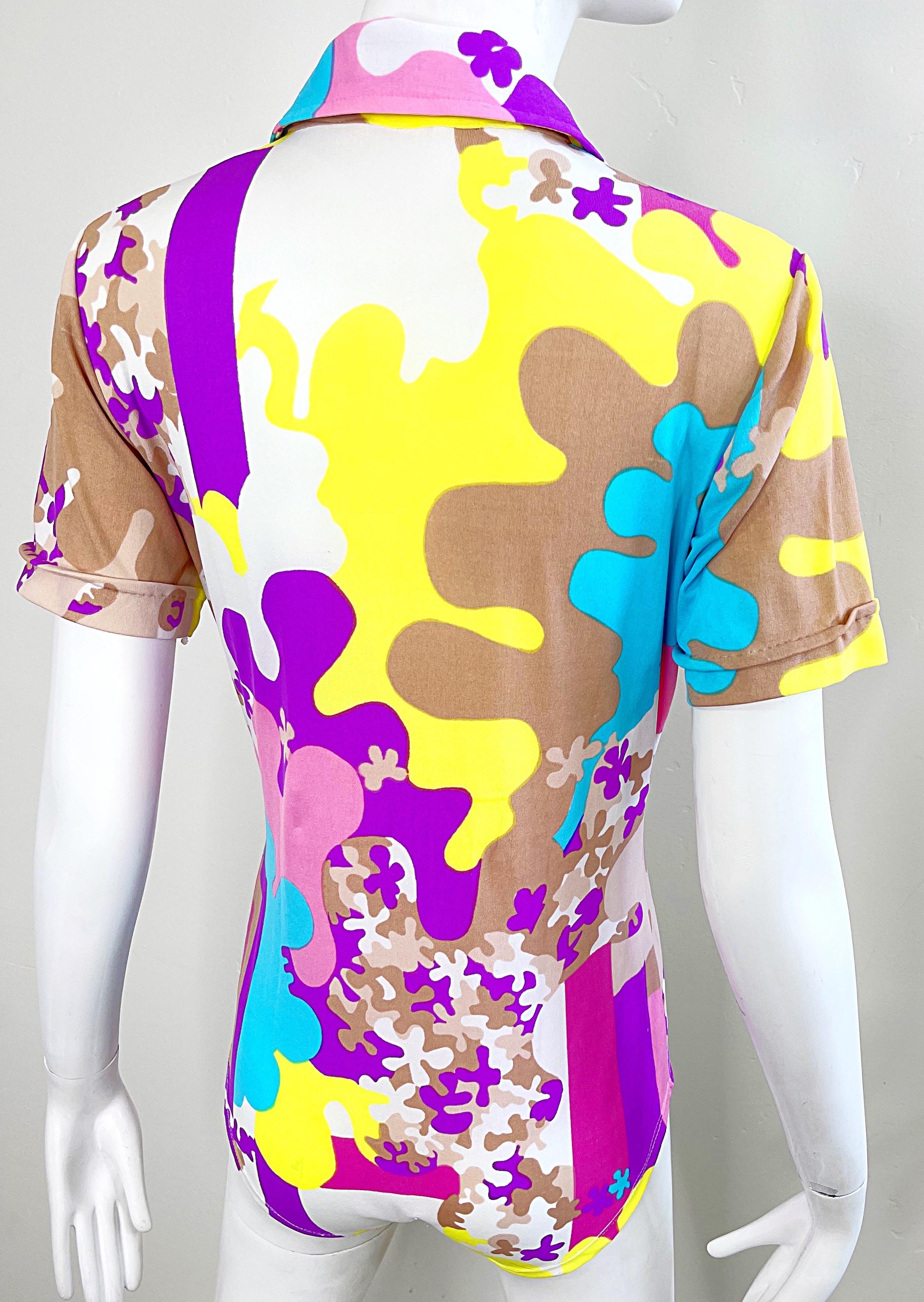 Amazing 1970s Bright Colored Novelty Puzzle Print One Piece Vintage 70s Bodysuit For Sale 7