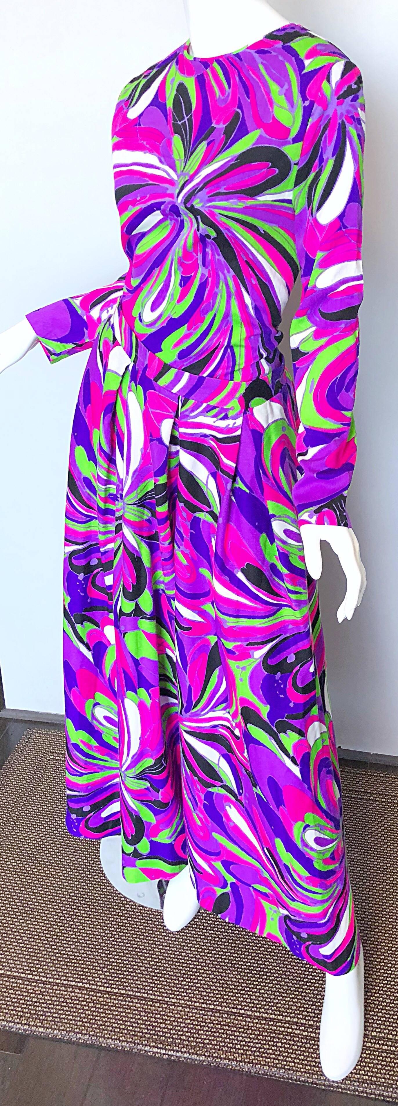 Amazing 1970s Bright Colorful Psychedelic Top + Wide Leg Palazzo Cropped Pants 4