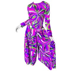Amazing 1970s Bright Colorful Psychedelic Top + Wide Leg Palazzo Cropped Pants