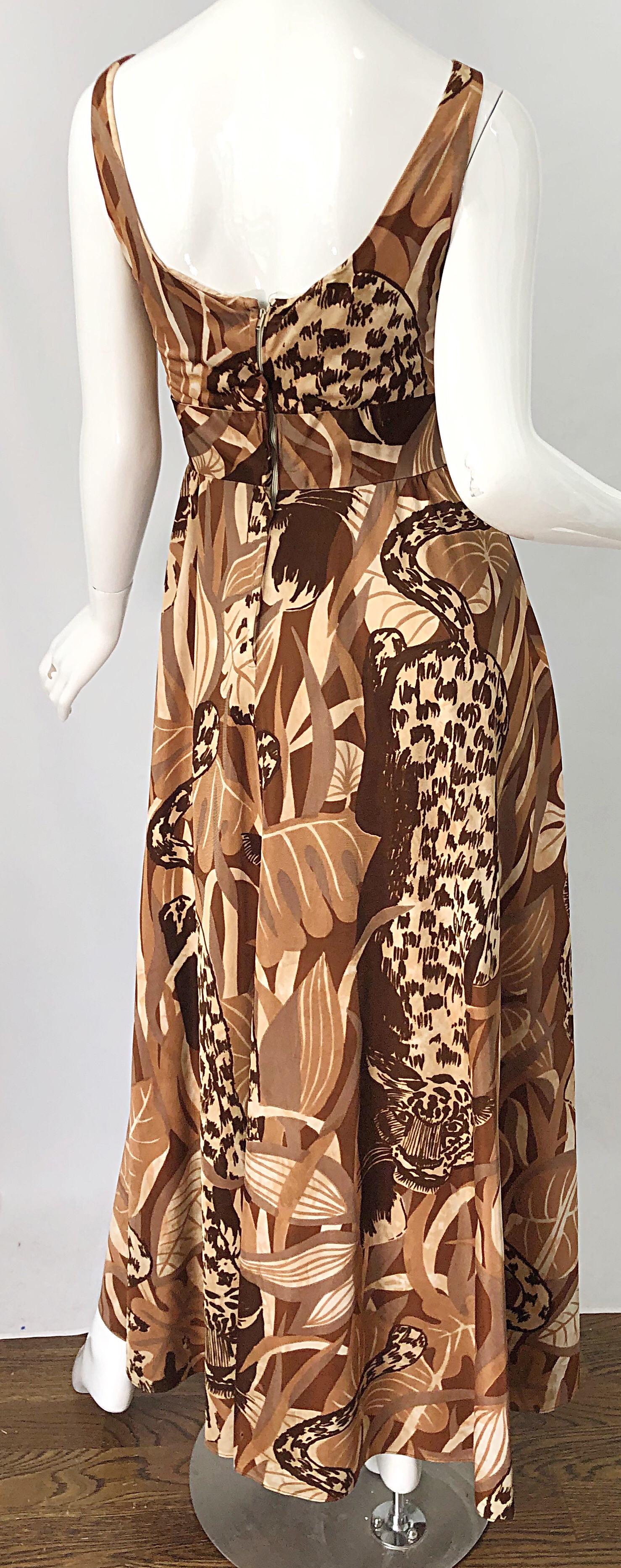Amazing 1970s Futura Couture Leopard Print Joe Exotic Vintage 70s Maxi Dress For Sale 2