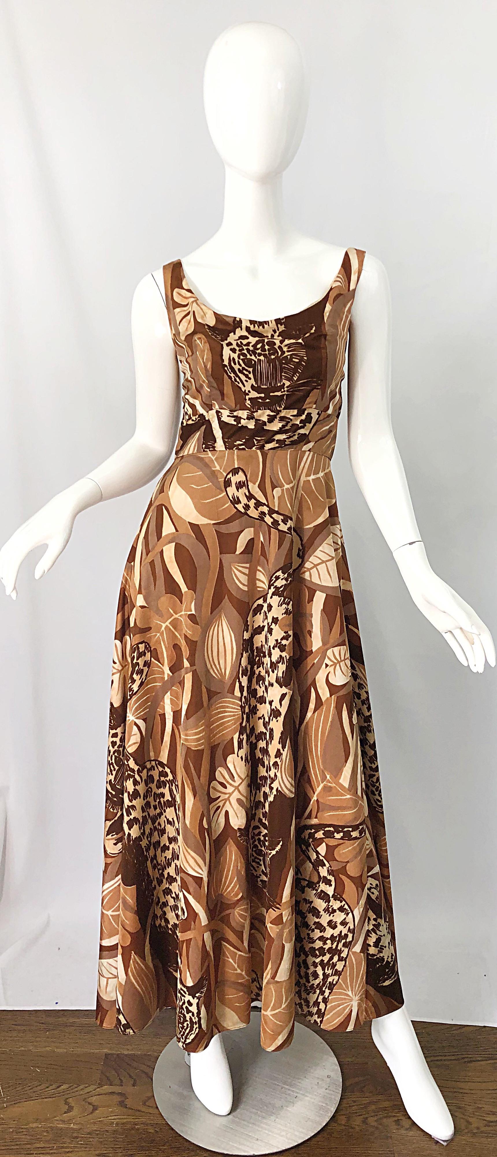 Amazing 1970s Futura Couture Leopard Print Joe Exotic Vintage 70s Maxi Dress For Sale 5