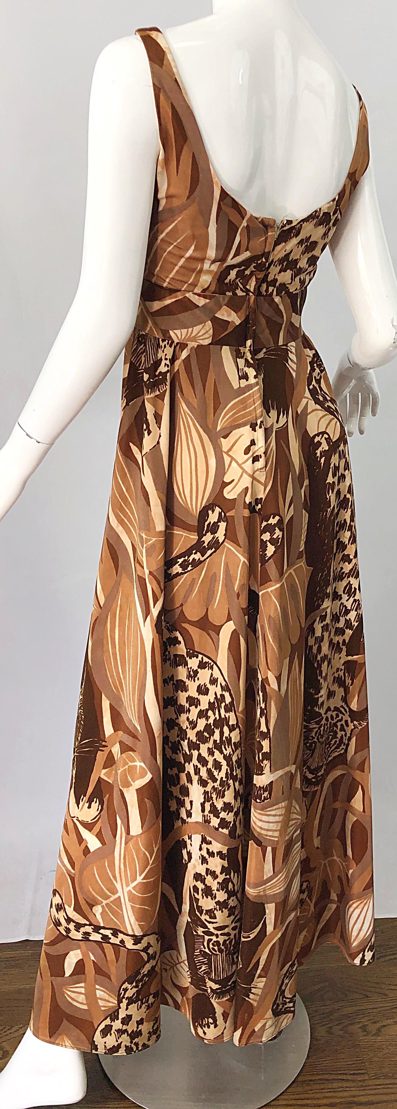 Brown Amazing 1970s Futura Couture Leopard Print Joe Exotic Vintage 70s Maxi Dress For Sale