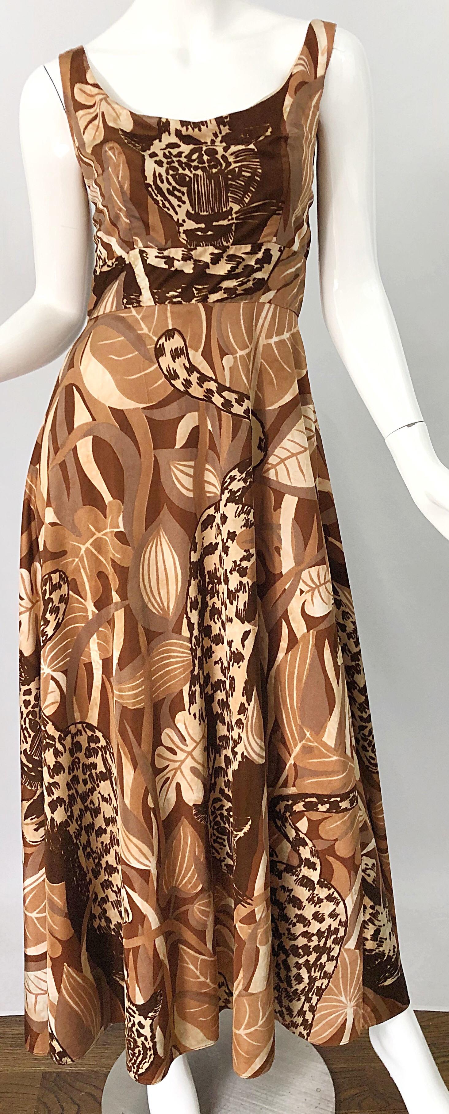 Amazing 1970s Futura Couture Leopard Print Joe Exotic Vintage 70s Maxi Dress In Good Condition For Sale In San Diego, CA