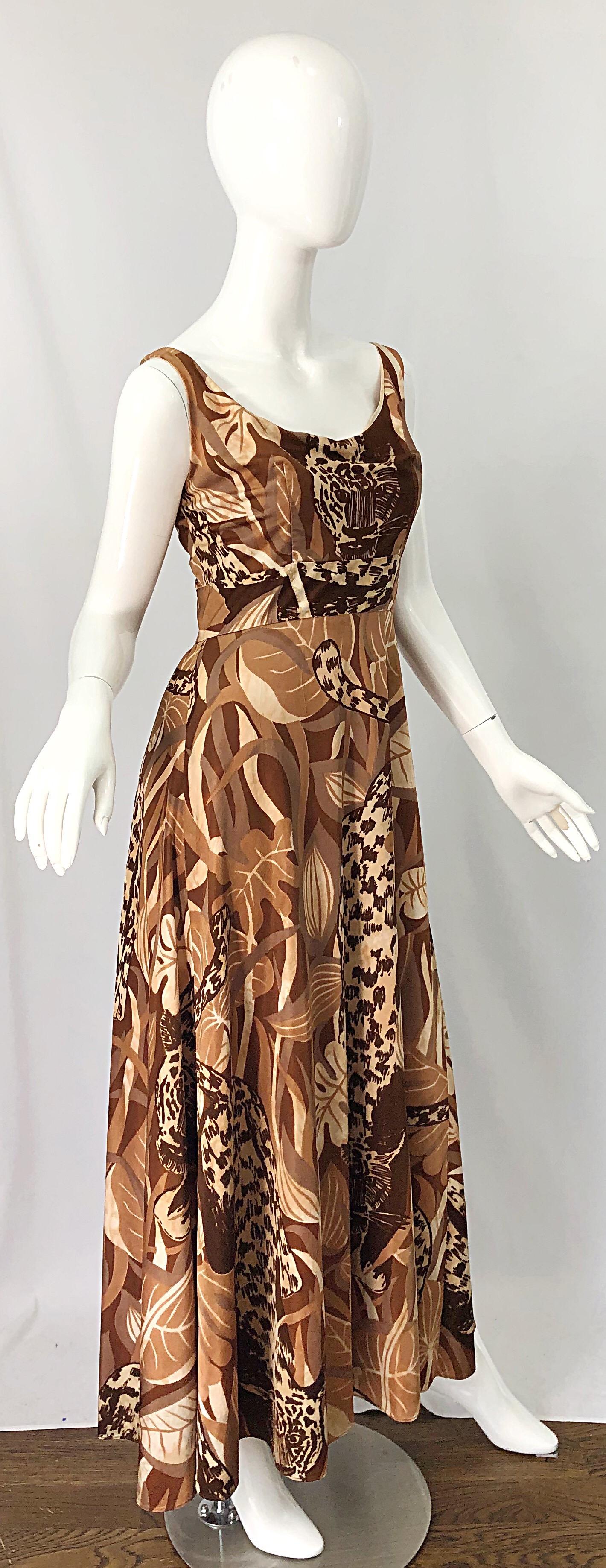 Amazing 1970s Futura Couture Leopard Print Joe Exotic Vintage 70s Maxi Dress For Sale 1