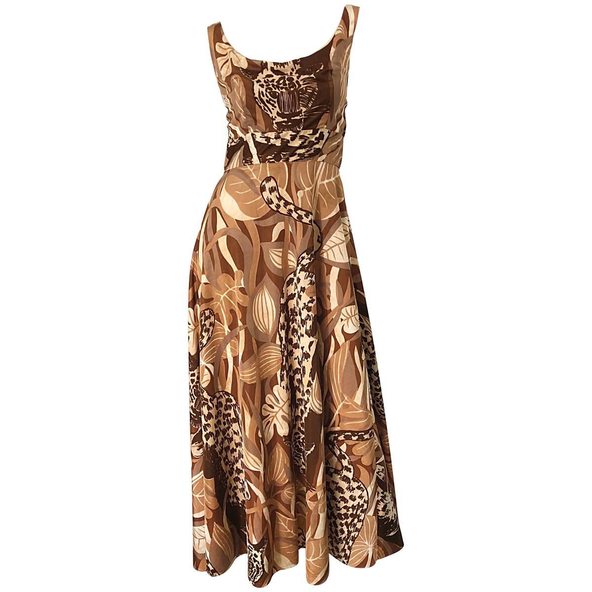 Amazing 1970s Futura Couture Leopard Print Joe Exotic Vintage 70s Maxi Dress For Sale