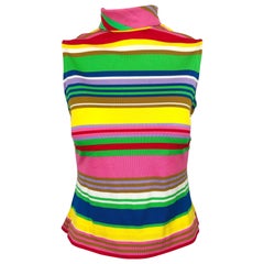 Amazing 1970s I Magnin Rainbow Striped High Neck Vintage 70s Sleeveless Top