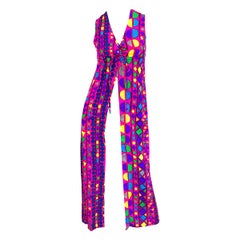 Vintage Amazing 1970s Joseph Magnin Vibrant Colorful Abstract Mosaic Vest 70s Maxi Dress